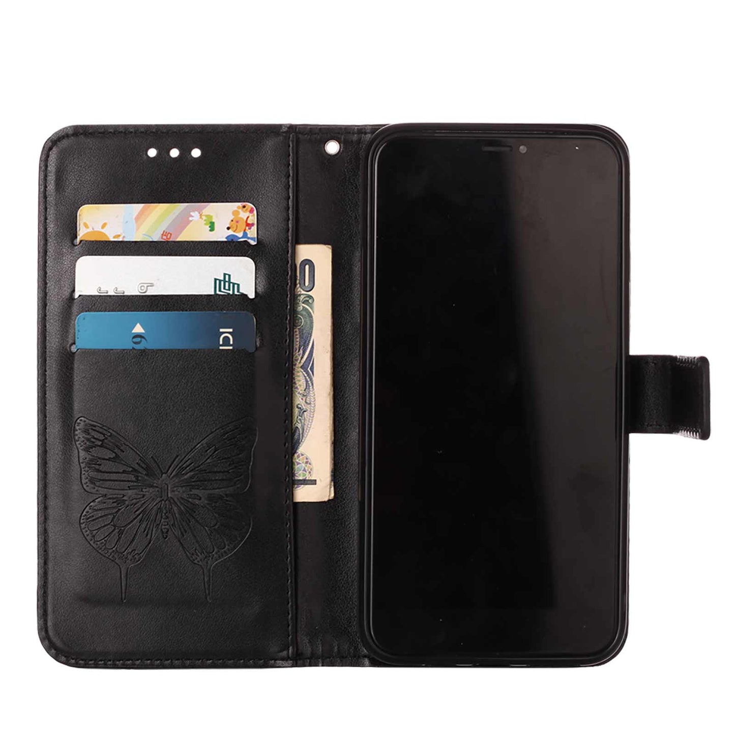 Full Protective Imprint Butterfly Flower Pattern Wallet Stand Leather Phone Case for iPhone 13 Pro 6.1 inch