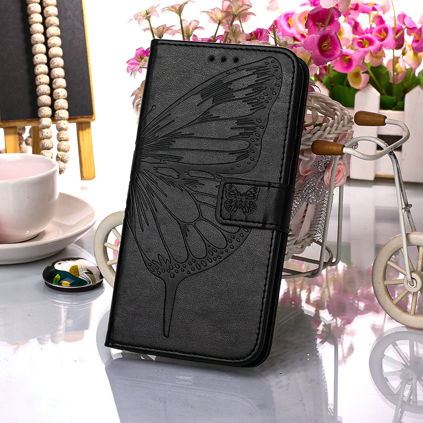 Full Protective Imprint Butterfly Flower Pattern Wallet Stand Leather Phone Case for iPhone 13 Pro 6.1 inch