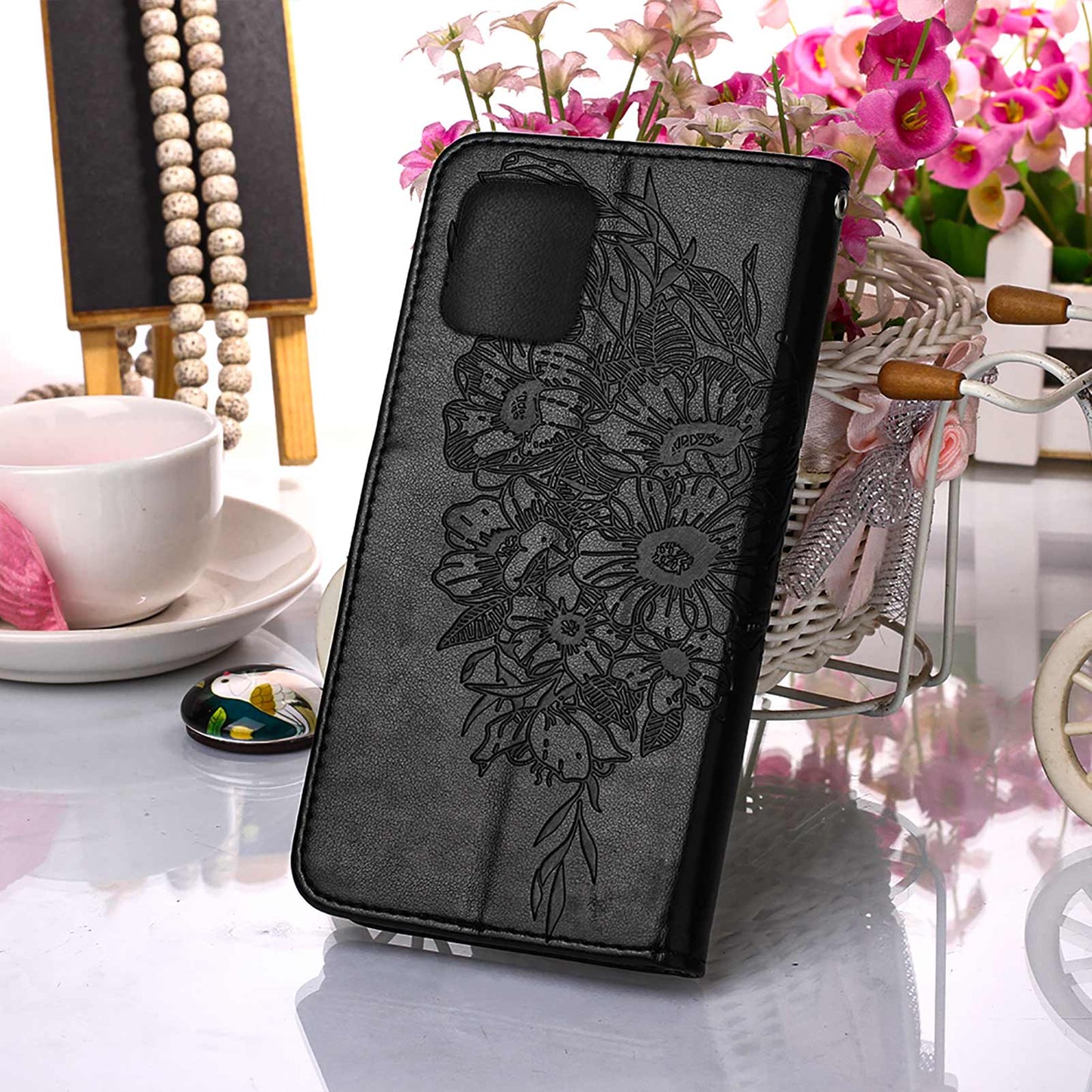 Full Protective Imprint Butterfly Flower Pattern Wallet Stand Leather Phone Case for iPhone 13 Pro 6.1 inch
