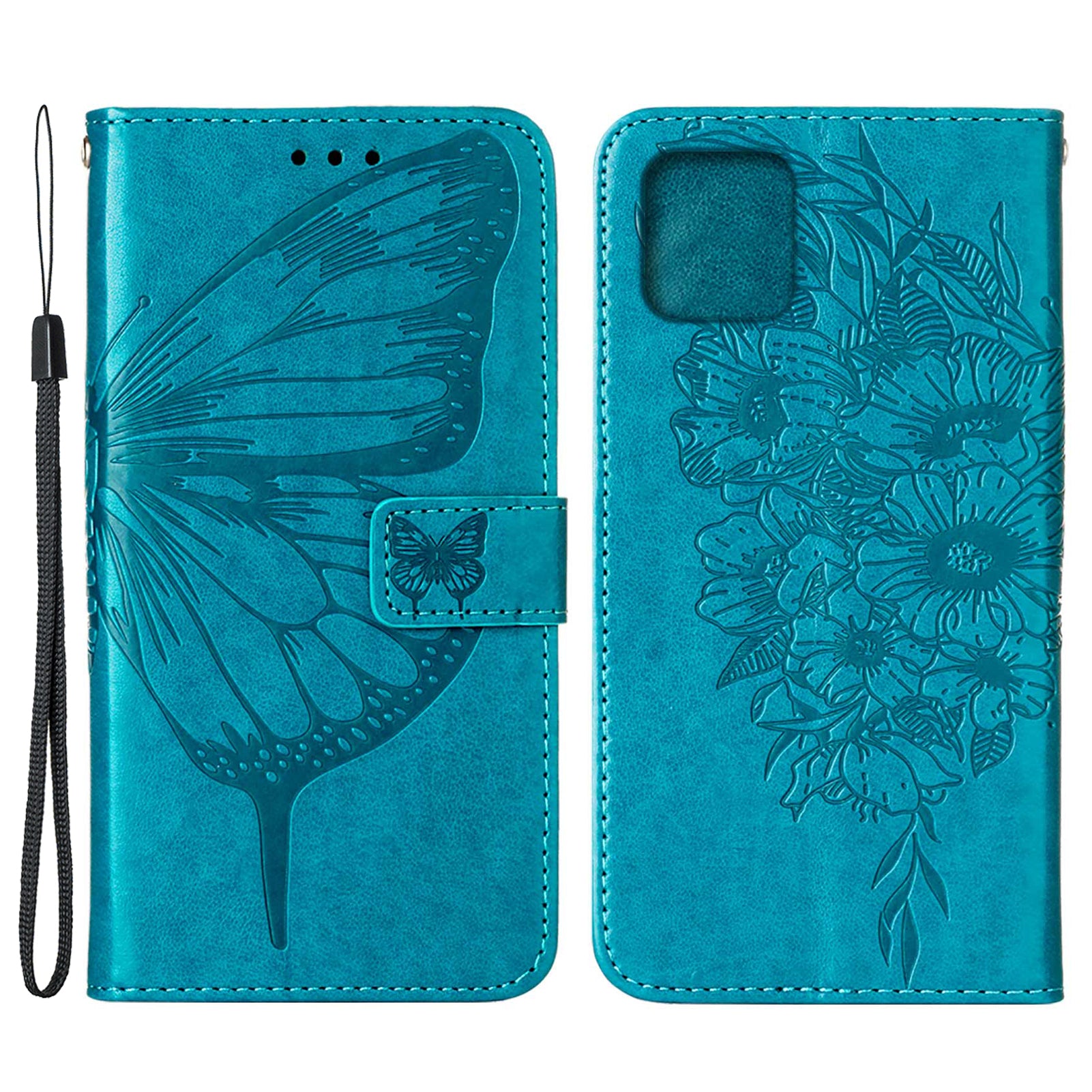 Full Protective Imprint Butterfly Flower Pattern Wallet Stand Leather Phone Case for iPhone 13 Pro 6.1 inch