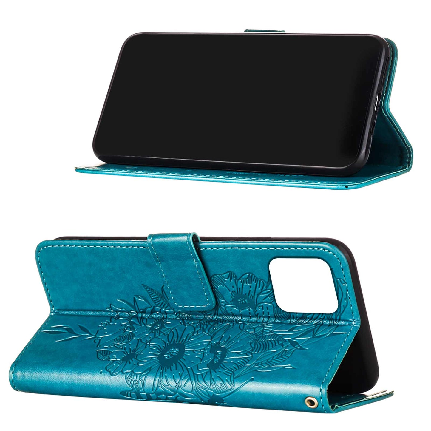 Full Protective Imprint Butterfly Flower Pattern Wallet Stand Leather Phone Case for iPhone 13 Pro 6.1 inch