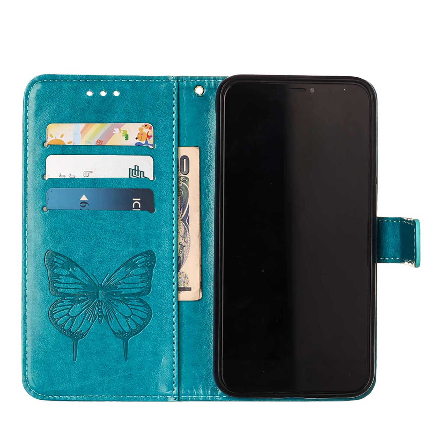 Full Protective Imprint Butterfly Flower Pattern Wallet Stand Leather Phone Case for iPhone 13 Pro 6.1 inch
