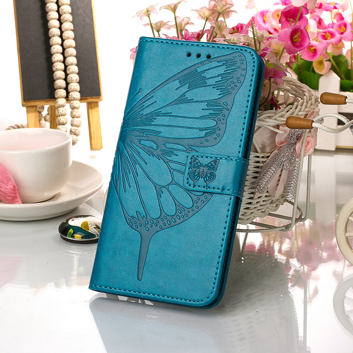 Full Protective Imprint Butterfly Flower Pattern Wallet Stand Leather Phone Case for iPhone 13 Pro 6.1 inch