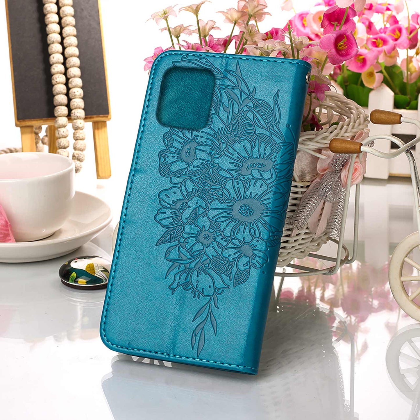 Full Protective Imprint Butterfly Flower Pattern Wallet Stand Leather Phone Case for iPhone 13 Pro 6.1 inch