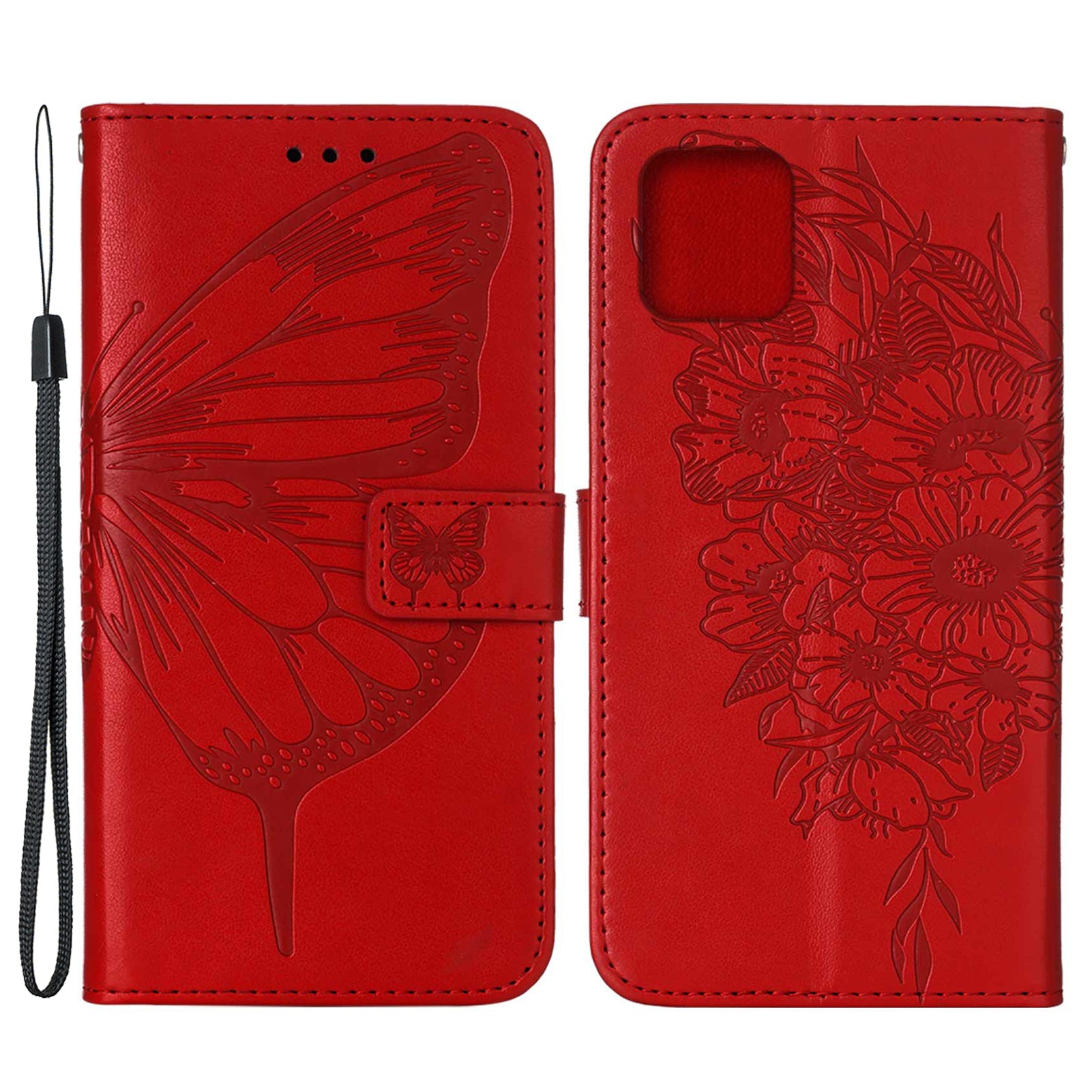 Full Protective Imprint Butterfly Flower Pattern Wallet Stand Leather Phone Case for iPhone 13 Pro 6.1 inch