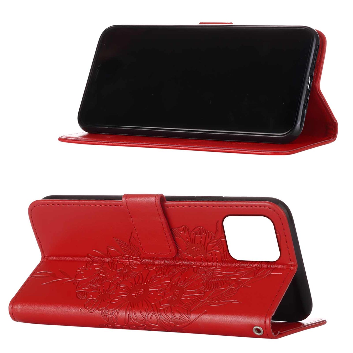 Full Protective Imprint Butterfly Flower Pattern Wallet Stand Leather Phone Case for iPhone 13 Pro 6.1 inch