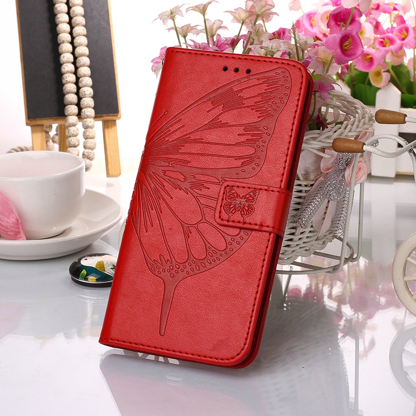 Full Protective Imprint Butterfly Flower Pattern Wallet Stand Leather Phone Case for iPhone 13 Pro 6.1 inch