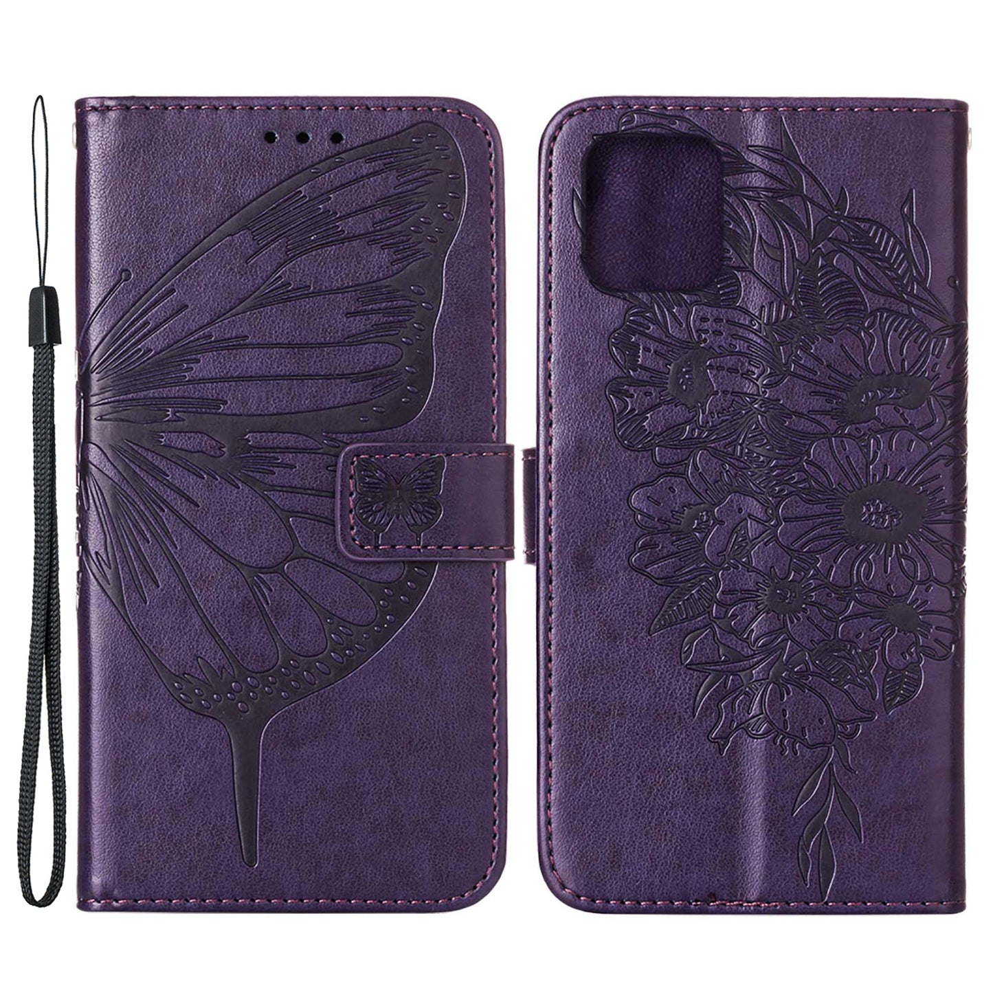 Full Protective Imprint Butterfly Flower Pattern Wallet Stand Leather Phone Case for iPhone 13 Pro 6.1 inch
