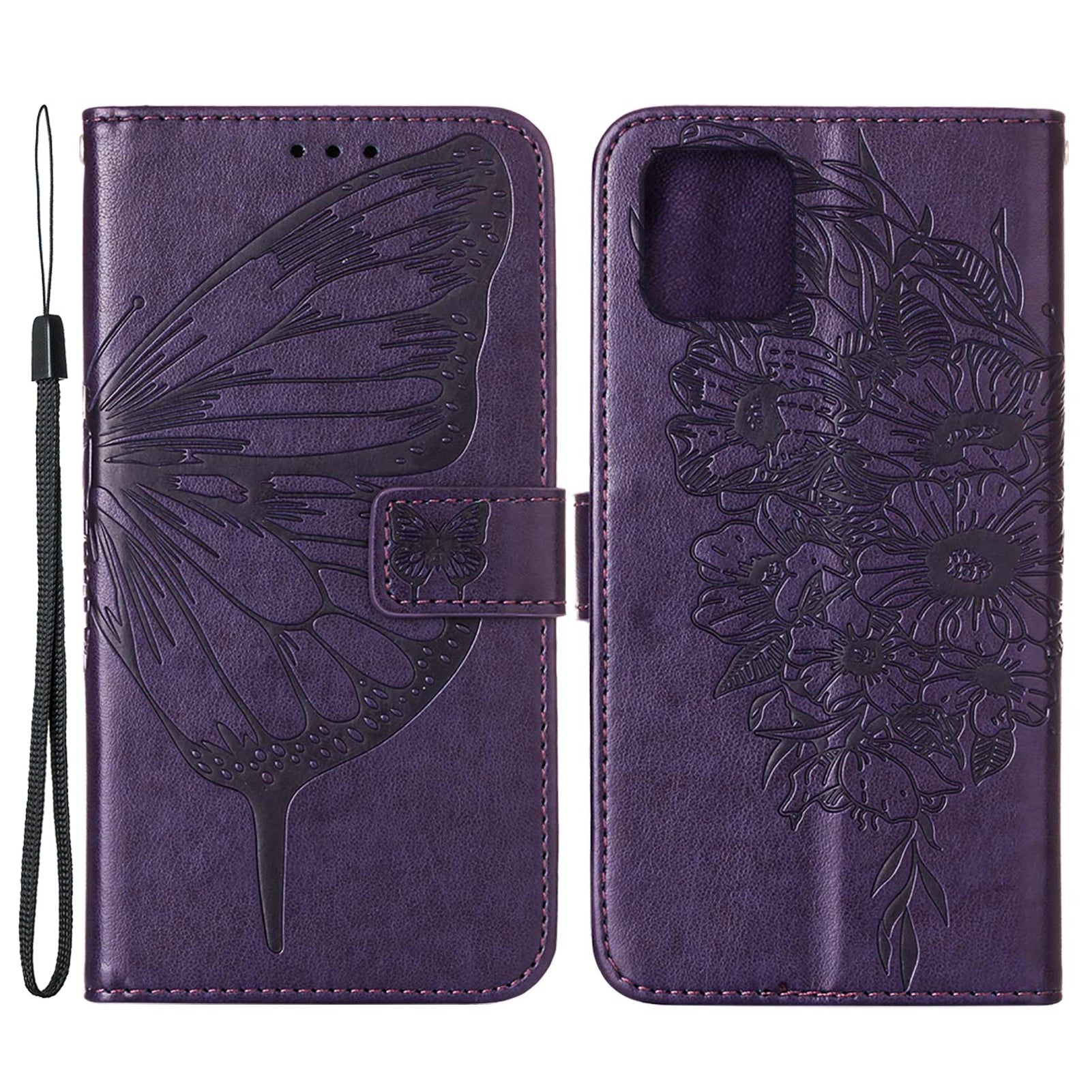 Full Protective Imprint Butterfly Flower Pattern Wallet Stand Leather Phone Case for iPhone 13 Pro 6.1 inch