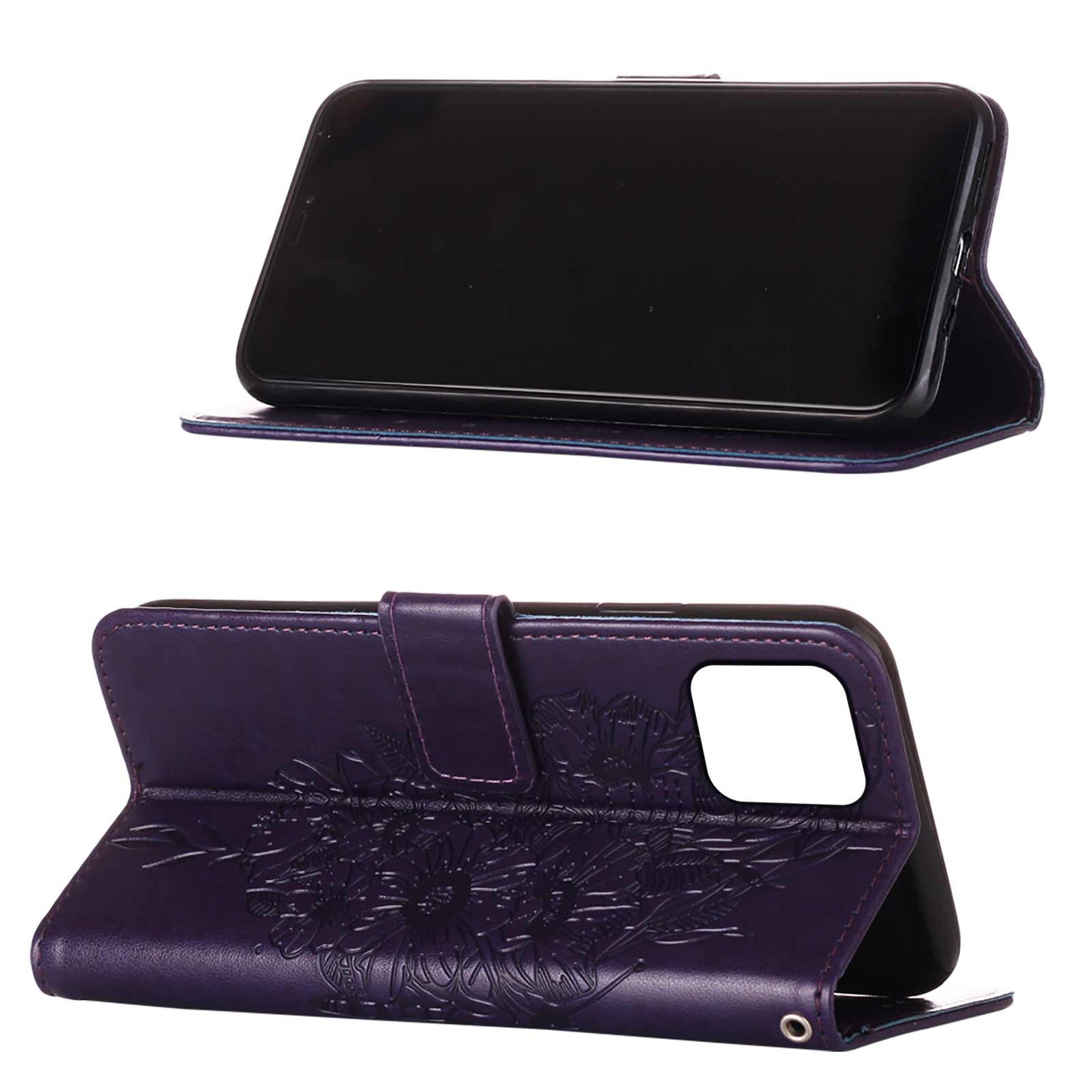 Full Protective Imprint Butterfly Flower Pattern Wallet Stand Leather Phone Case for iPhone 13 Pro 6.1 inch
