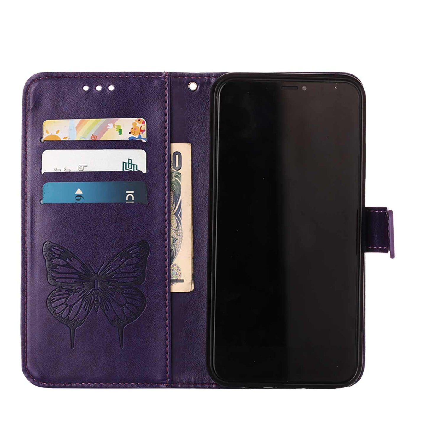 Full Protective Imprint Butterfly Flower Pattern Wallet Stand Leather Phone Case for iPhone 13 Pro 6.1 inch