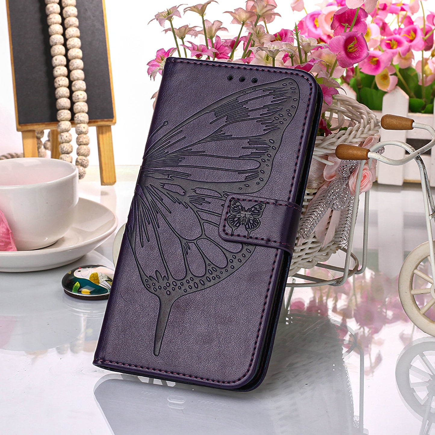 Full Protective Imprint Butterfly Flower Pattern Wallet Stand Leather Phone Case for iPhone 13 Pro 6.1 inch