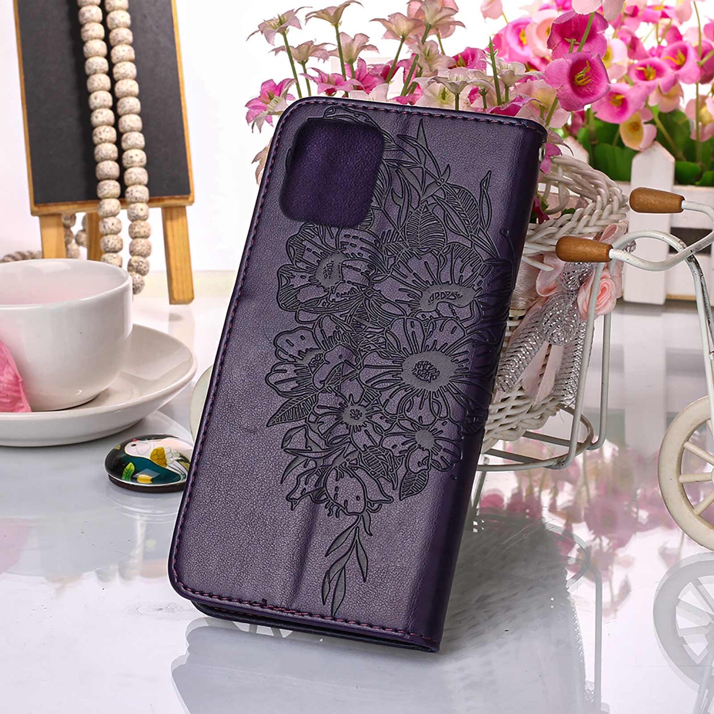 Full Protective Imprint Butterfly Flower Pattern Wallet Stand Leather Phone Case for iPhone 13 Pro 6.1 inch