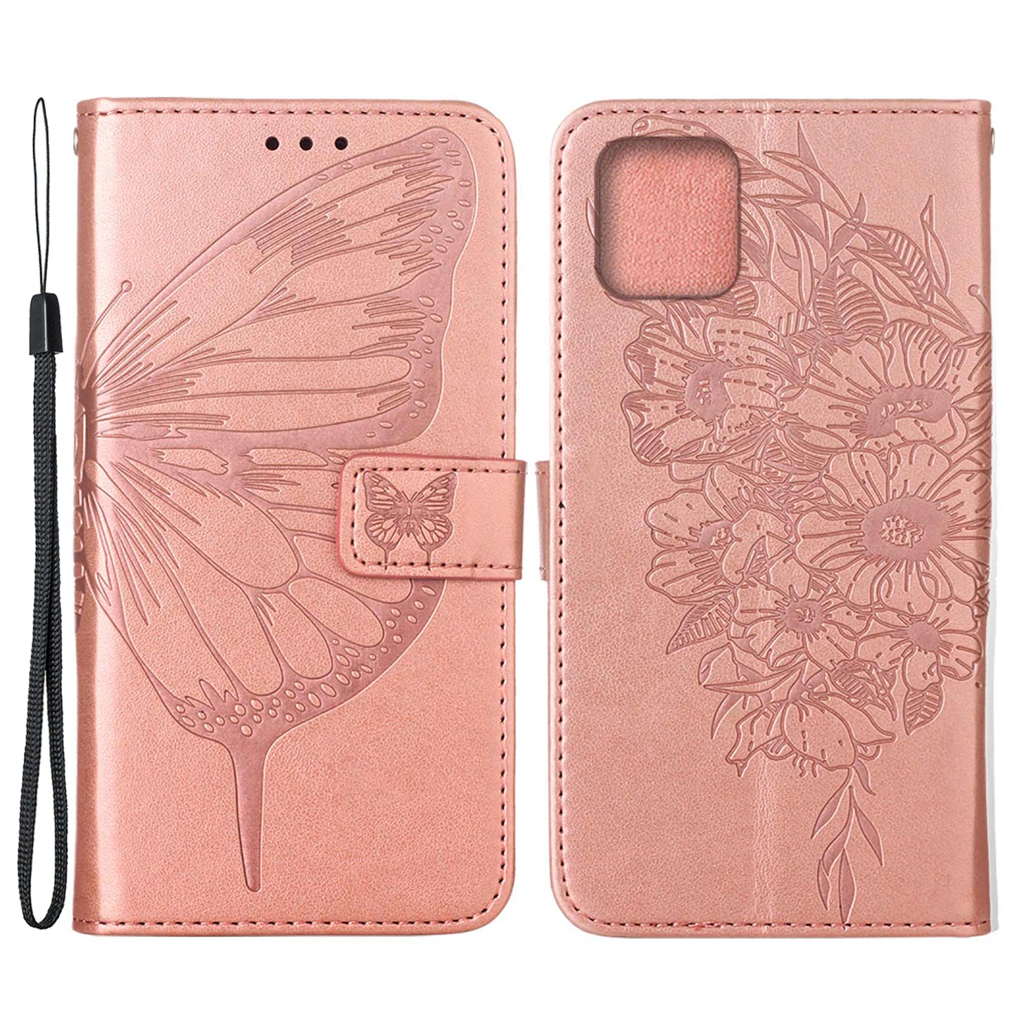 Full Protective Imprint Butterfly Flower Pattern Wallet Stand Leather Phone Case for iPhone 13 Pro 6.1 inch