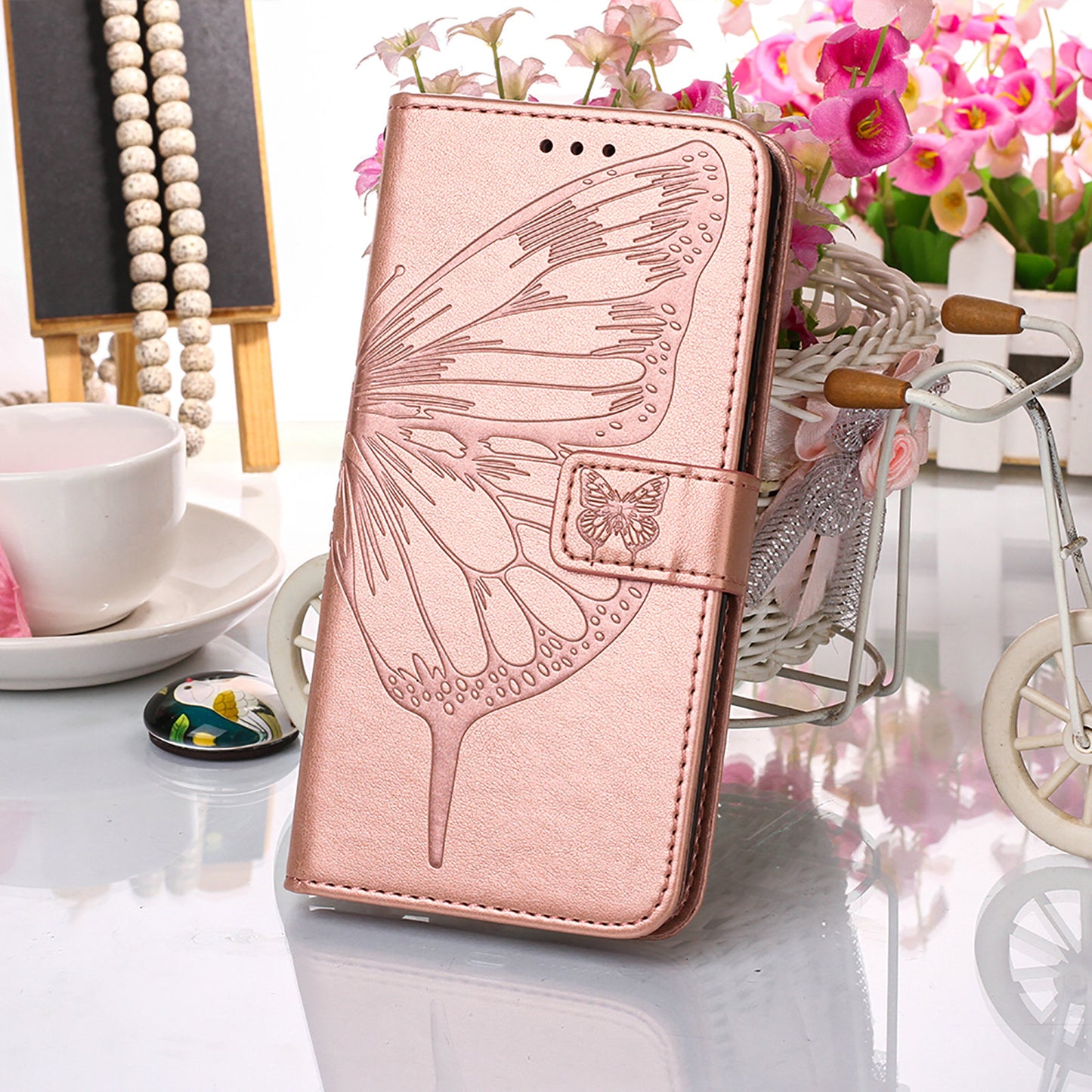 Full Protective Imprint Butterfly Flower Pattern Wallet Stand Leather Phone Case for iPhone 13 Pro 6.1 inch