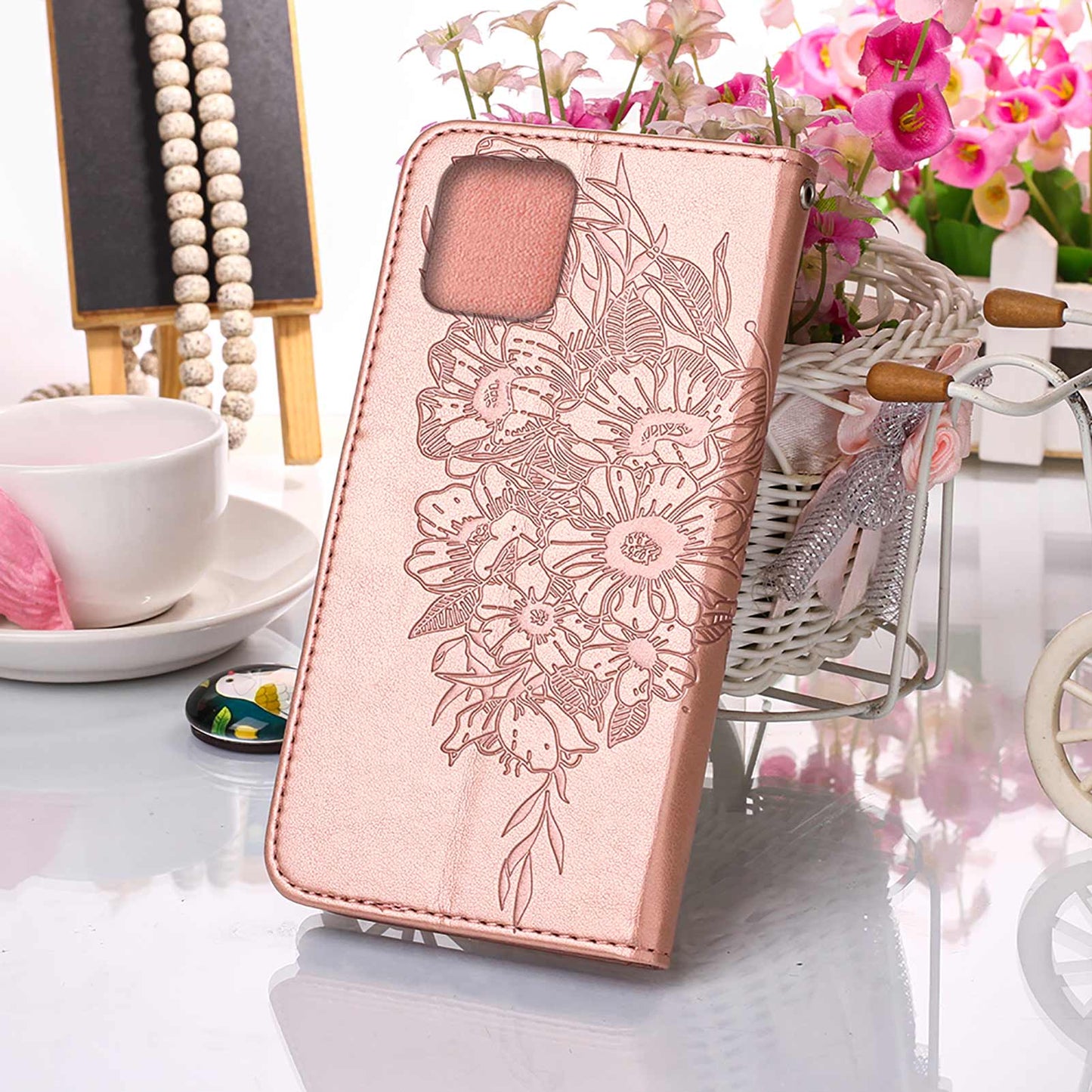 Full Protective Imprint Butterfly Flower Pattern Wallet Stand Leather Phone Case for iPhone 13 Pro 6.1 inch