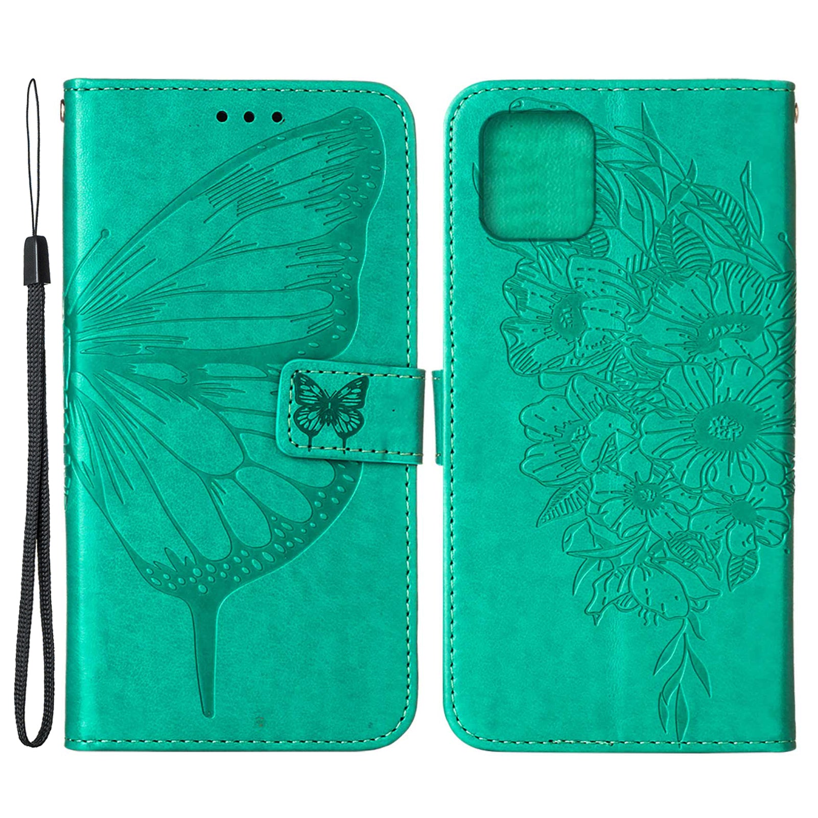 Full Protective Imprint Butterfly Flower Pattern Wallet Stand Leather Phone Case for iPhone 13 Pro 6.1 inch