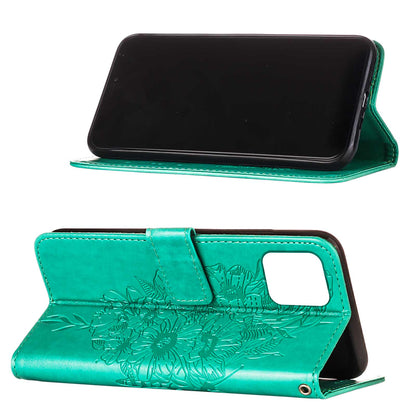 Full Protective Imprint Butterfly Flower Pattern Wallet Stand Leather Phone Case for iPhone 13 Pro 6.1 inch