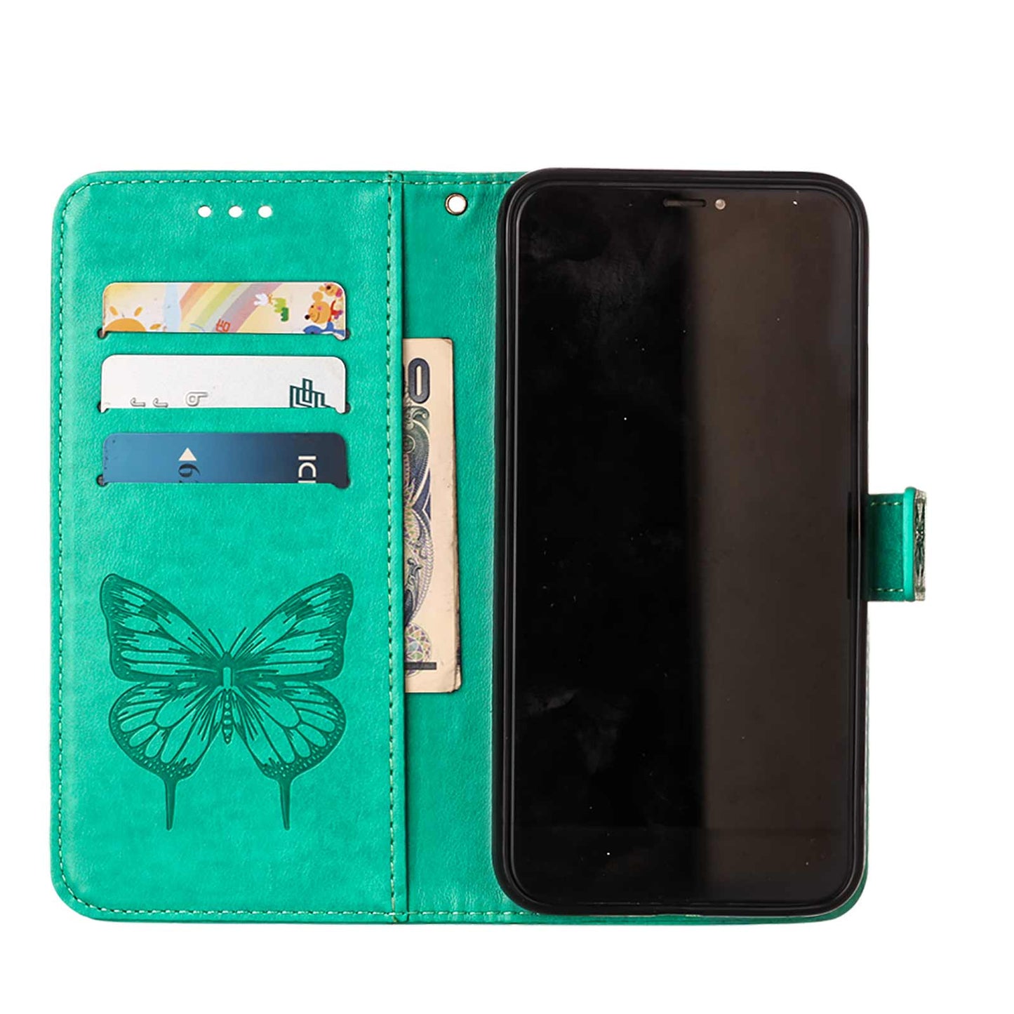 Full Protective Imprint Butterfly Flower Pattern Wallet Stand Leather Phone Case for iPhone 13 Pro 6.1 inch