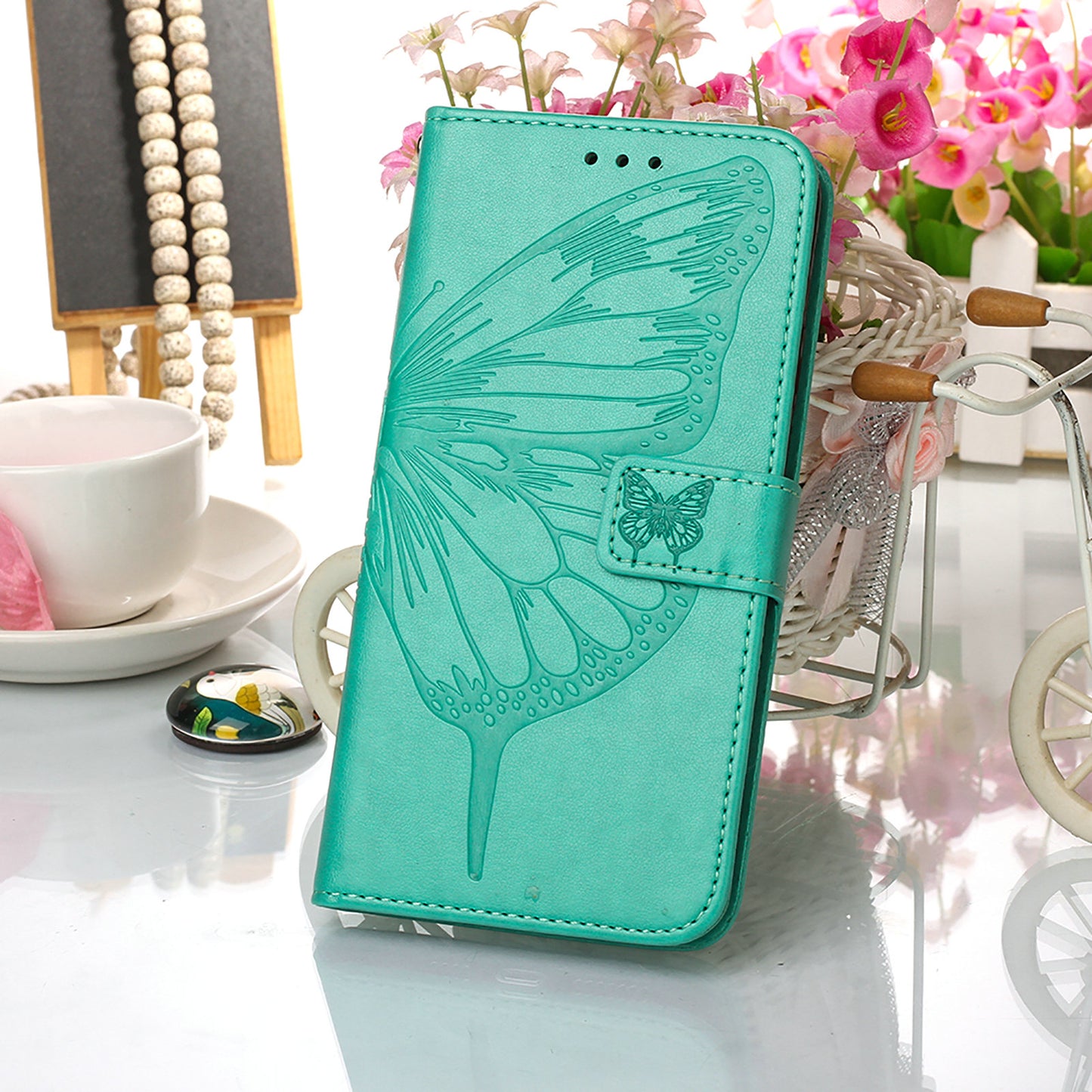 Full Protective Imprint Butterfly Flower Pattern Wallet Stand Leather Phone Case for iPhone 13 Pro 6.1 inch