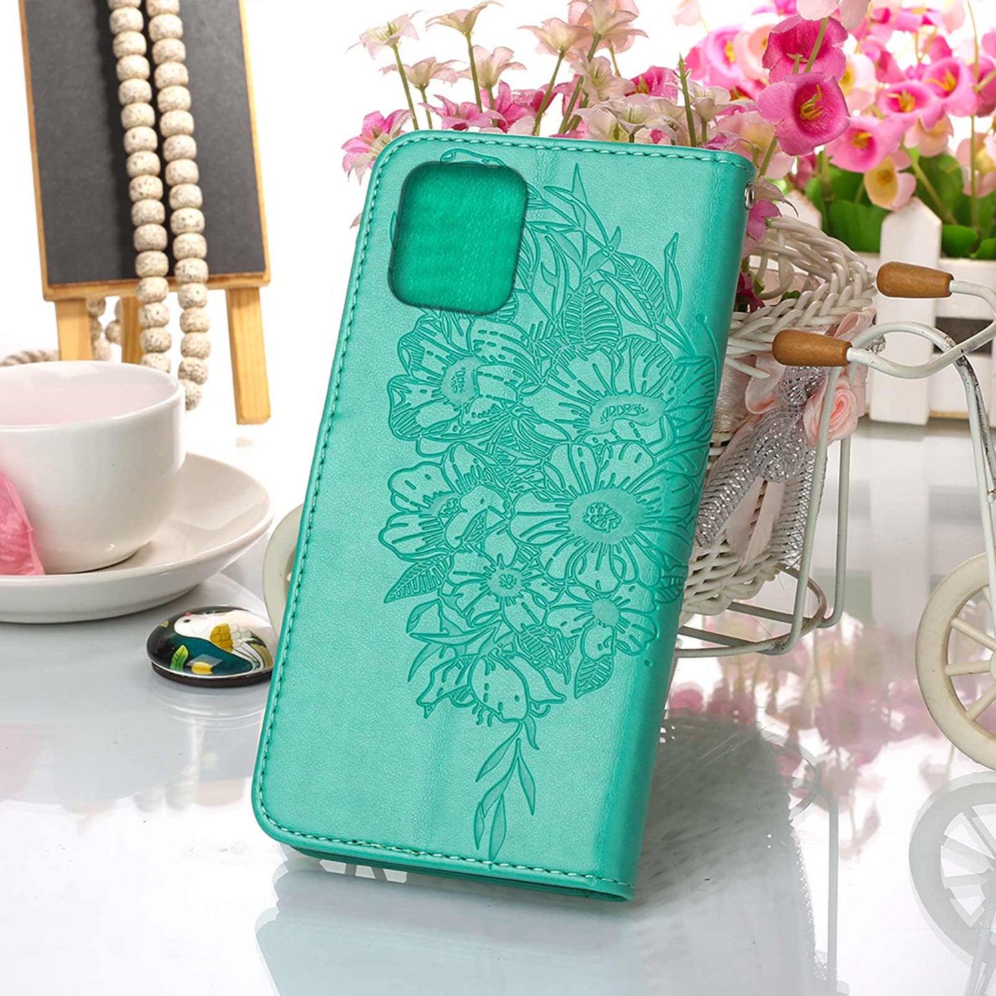 Full Protective Imprint Butterfly Flower Pattern Wallet Stand Leather Phone Case for iPhone 13 Pro 6.1 inch