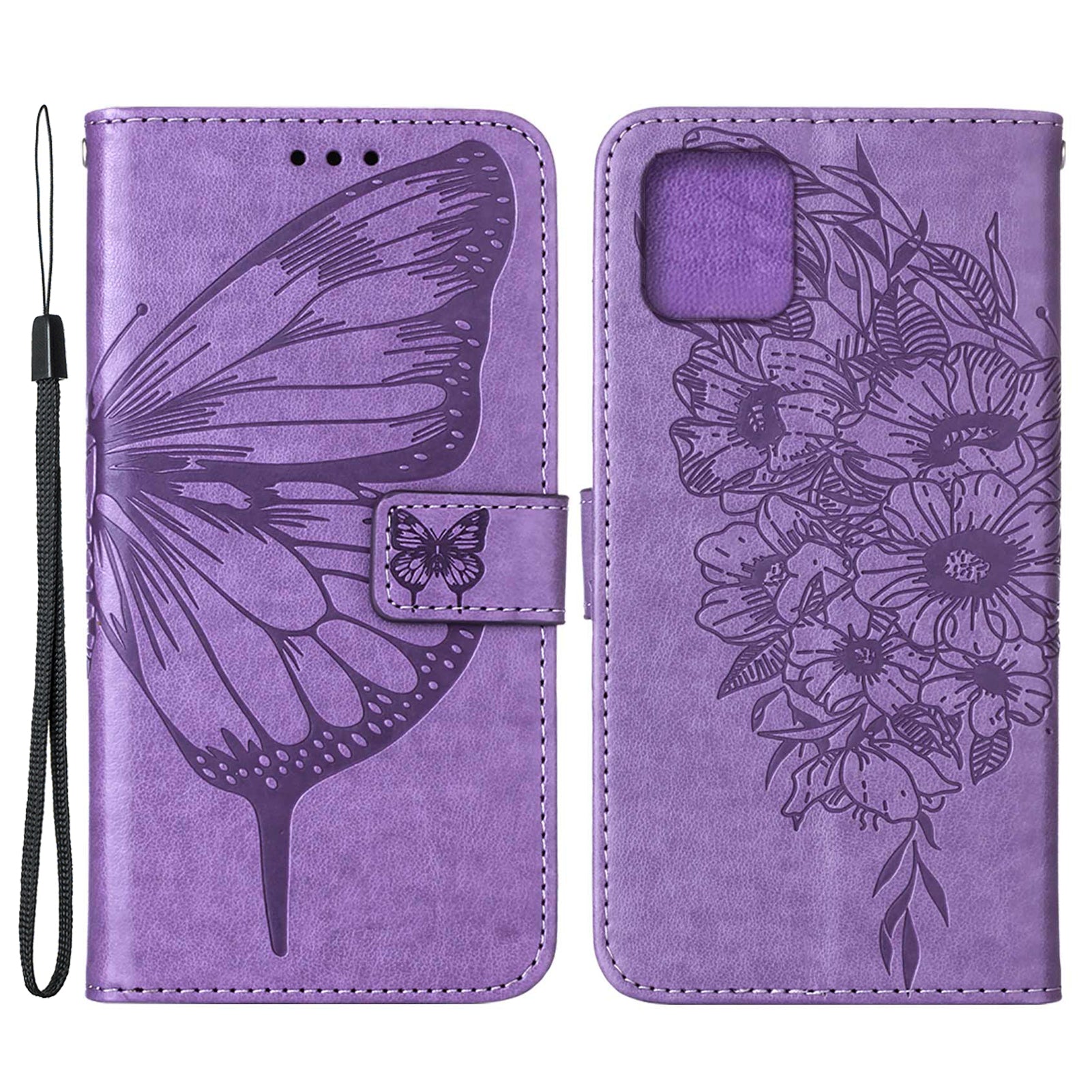 Full Protective Imprint Butterfly Flower Pattern Wallet Stand Leather Phone Case for iPhone 13 Pro 6.1 inch