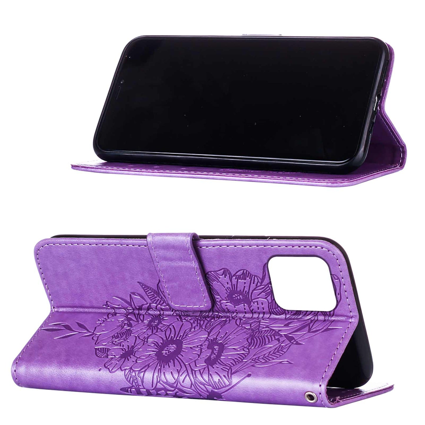 Full Protective Imprint Butterfly Flower Pattern Wallet Stand Leather Phone Case for iPhone 13 Pro 6.1 inch