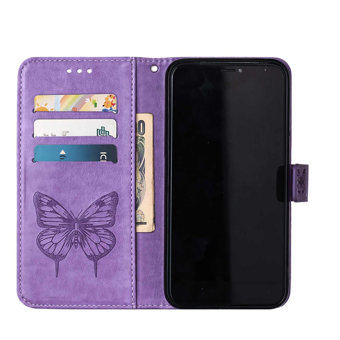 Full Protective Imprint Butterfly Flower Pattern Wallet Stand Leather Phone Case for iPhone 13 Pro 6.1 inch