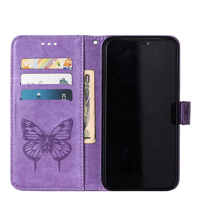Full Protective Imprint Butterfly Flower Pattern Wallet Stand Leather Phone Case for iPhone 13 Pro 6.1 inch