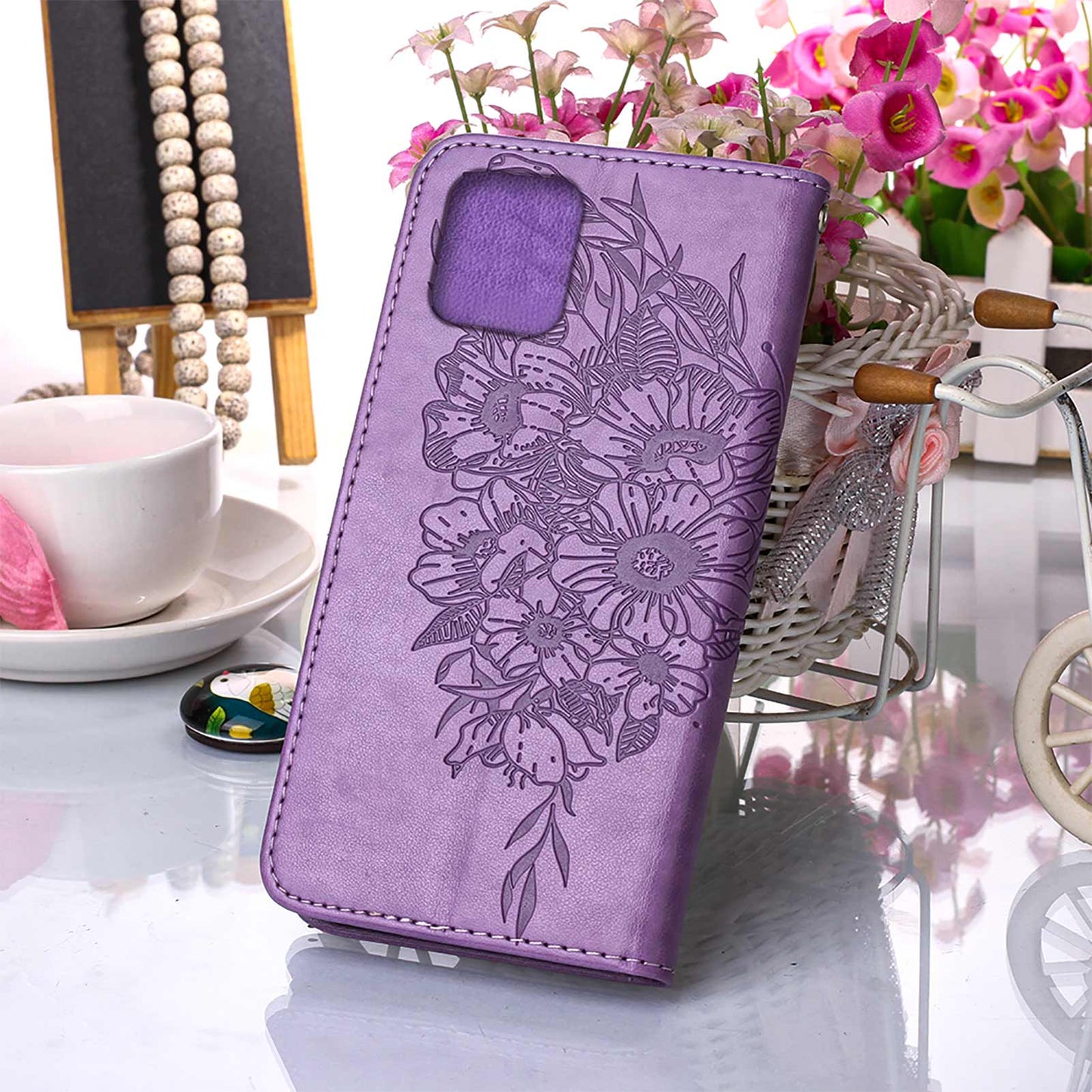 Full Protective Imprint Butterfly Flower Pattern Wallet Stand Leather Phone Case for iPhone 13 Pro 6.1 inch