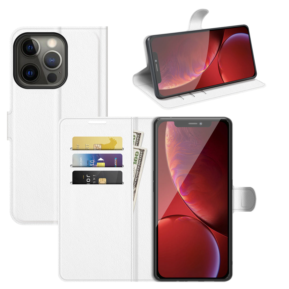 Litchi Texture Wallet Stand Design Folio Flip PU Leather Case Phone Cover for iPhone 13 Pro Max 6.7 inch