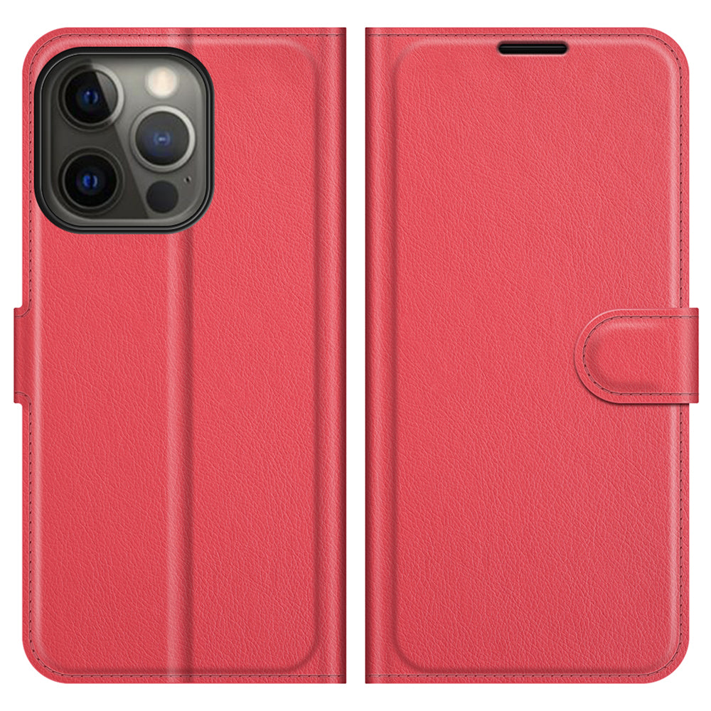 Litchi Texture Wallet Stand Design Folio Flip PU Leather Case Phone Cover for iPhone 13 Pro Max 6.7 inch