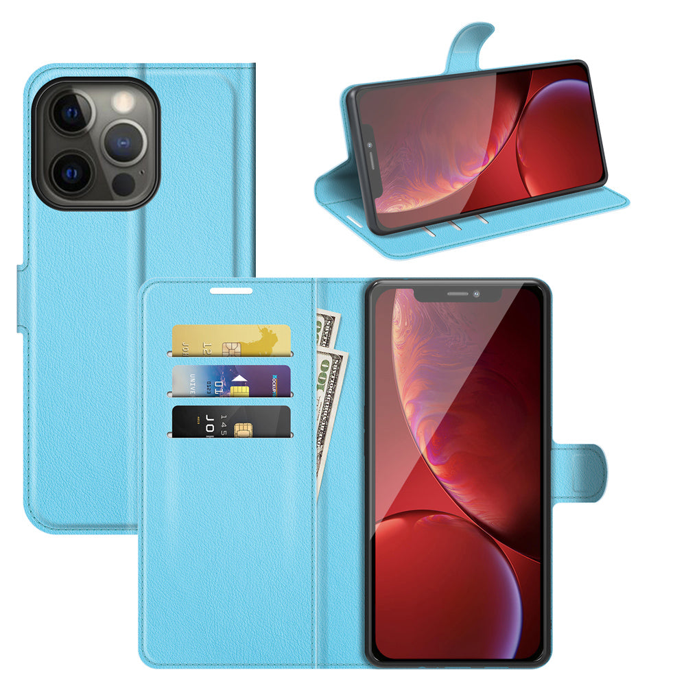 Litchi Texture Wallet Stand Design Folio Flip PU Leather Case Phone Cover for iPhone 13 Pro Max 6.7 inch