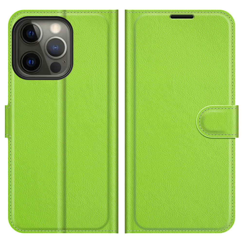 Litchi Texture Wallet Stand Design Folio Flip PU Leather Case Phone Cover for iPhone 13 Pro Max 6.7 inch