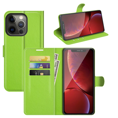 Litchi Texture Wallet Stand Design Folio Flip PU Leather Case Phone Cover for iPhone 13 Pro Max 6.7 inch