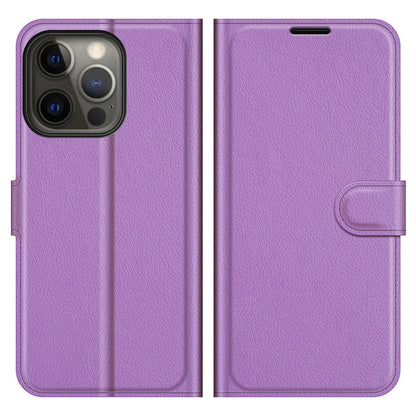 Litchi Texture Wallet Stand Design Folio Flip PU Leather Case Phone Cover for iPhone 13 Pro Max 6.7 inch