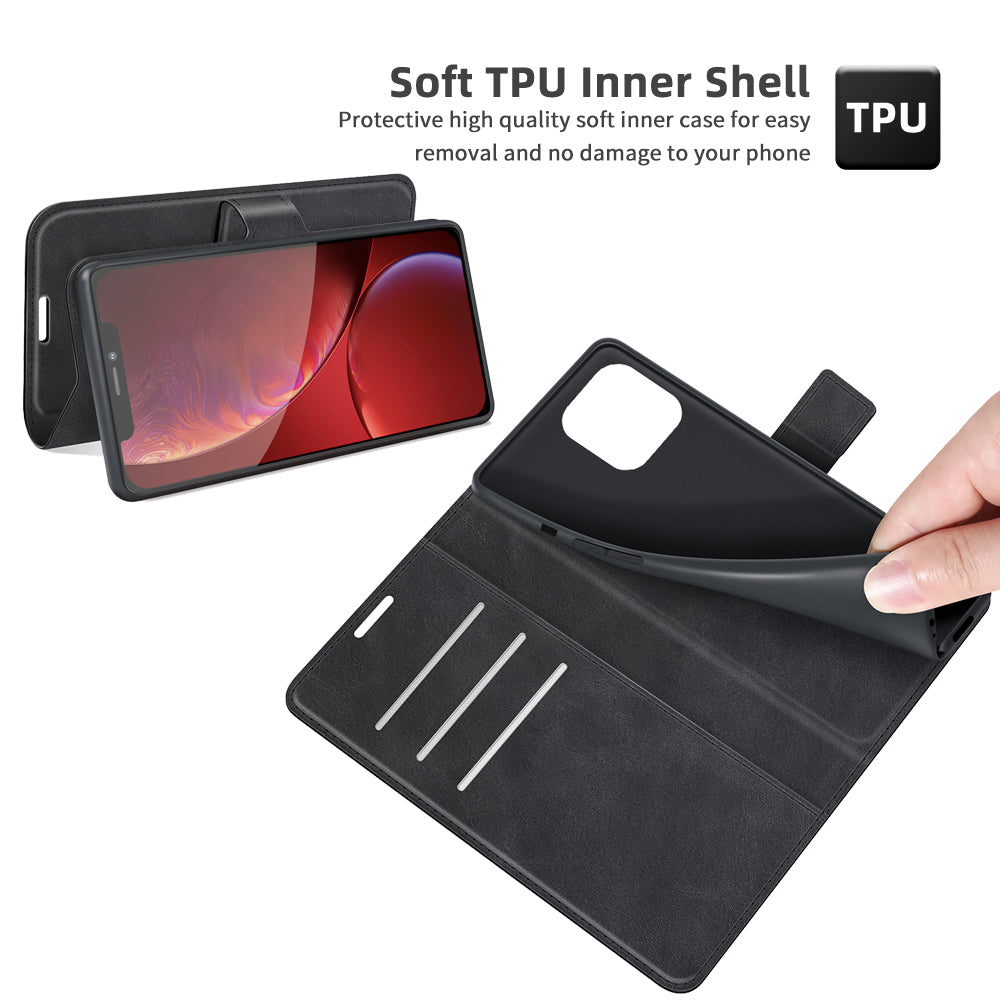PU Leather Phone Case for iPhone 13 Pro 6.1 inch TPU + PU Leather Folio Flip Wallet Stand Magnetic Buckle Design