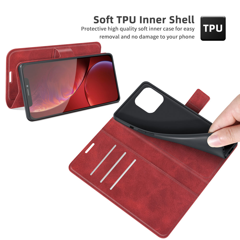PU Leather Phone Case for iPhone 13 Pro 6.1 inch TPU + PU Leather Folio Flip Wallet Stand Magnetic Buckle Design