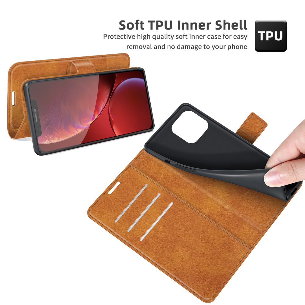 PU Leather Phone Case for iPhone 13 Pro 6.1 inch TPU + PU Leather Folio Flip Wallet Stand Magnetic Buckle Design