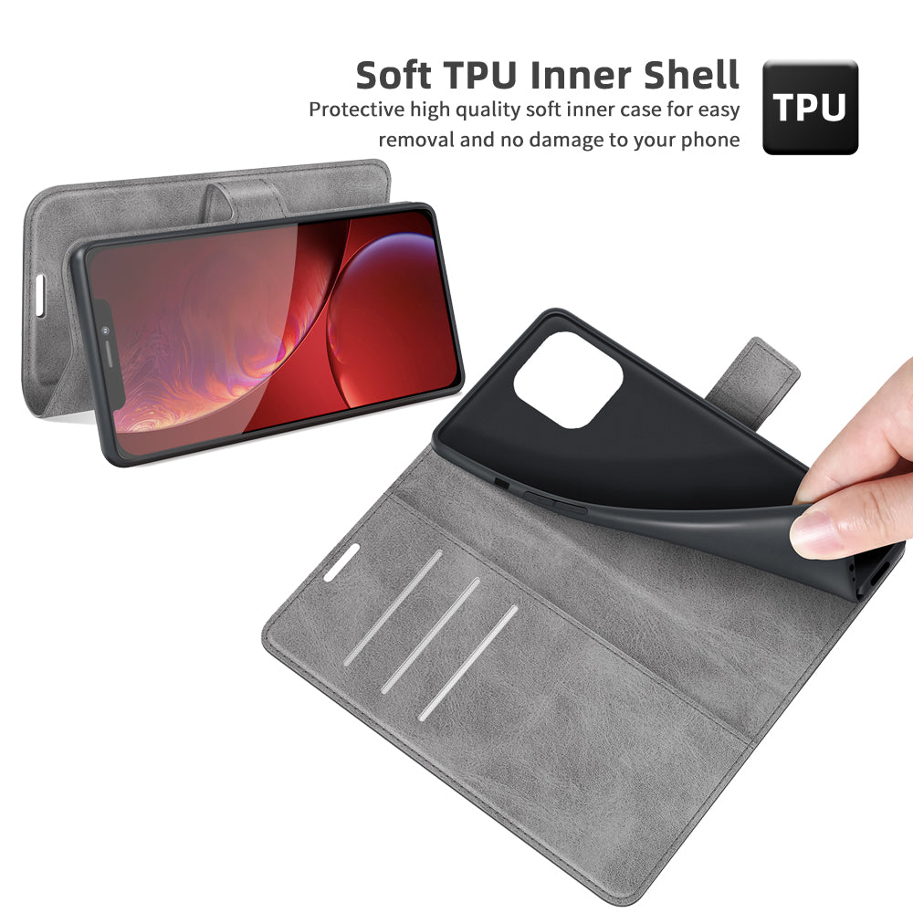 PU Leather Phone Case for iPhone 13 Pro 6.1 inch TPU + PU Leather Folio Flip Wallet Stand Magnetic Buckle Design