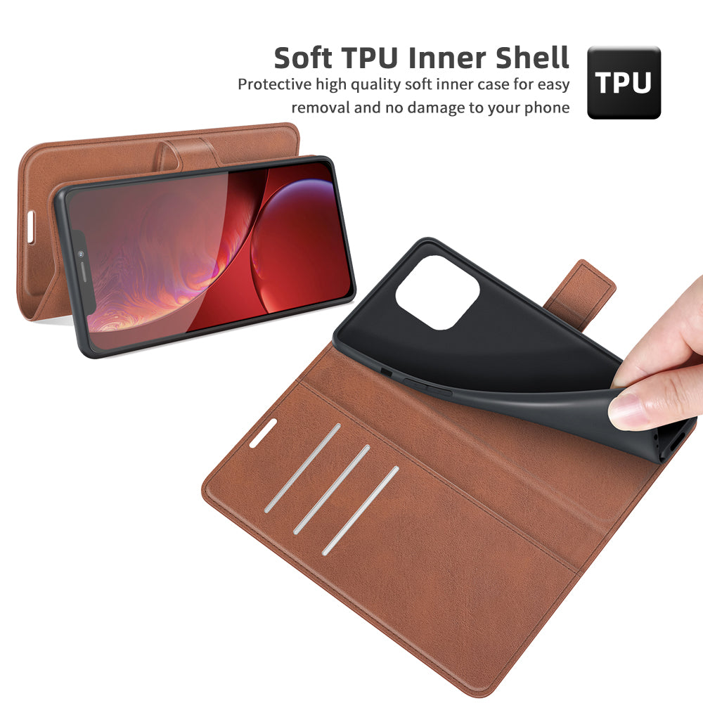PU Leather Phone Case for iPhone 13 Pro 6.1 inch TPU + PU Leather Folio Flip Wallet Stand Magnetic Buckle Design