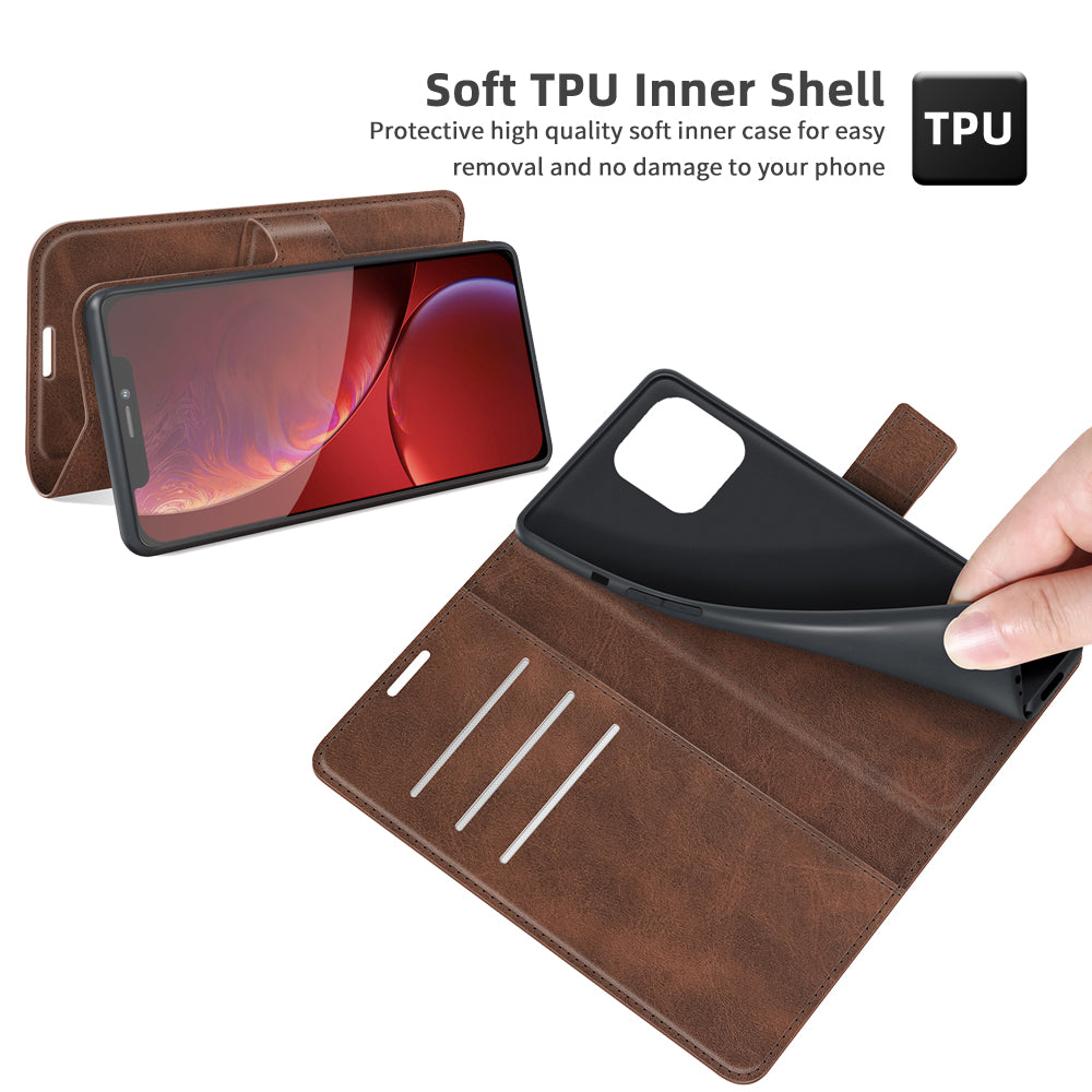 PU Leather Phone Case for iPhone 13 Pro 6.1 inch TPU + PU Leather Folio Flip Wallet Stand Magnetic Buckle Design