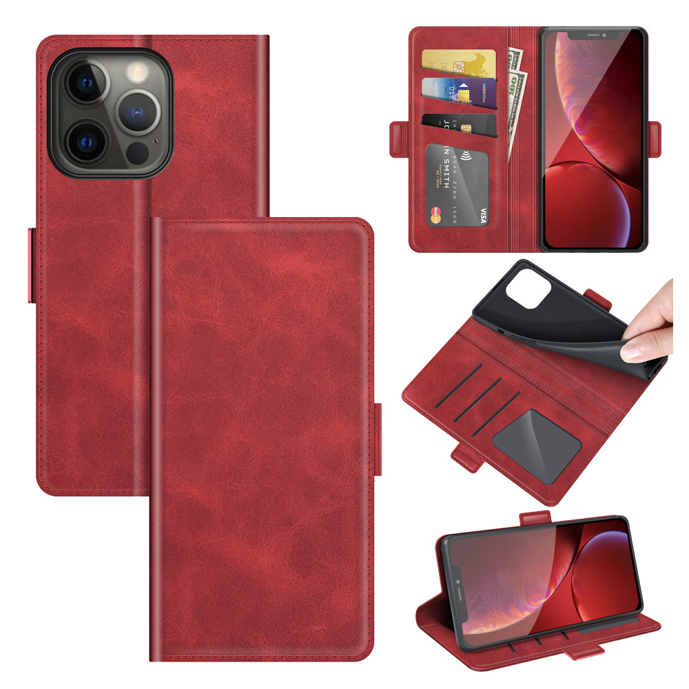 For iPhone 13 Pro 6.1-inch PU Leather Full Protection Wallet Cover Stand Case with Magnetic Double Clasp