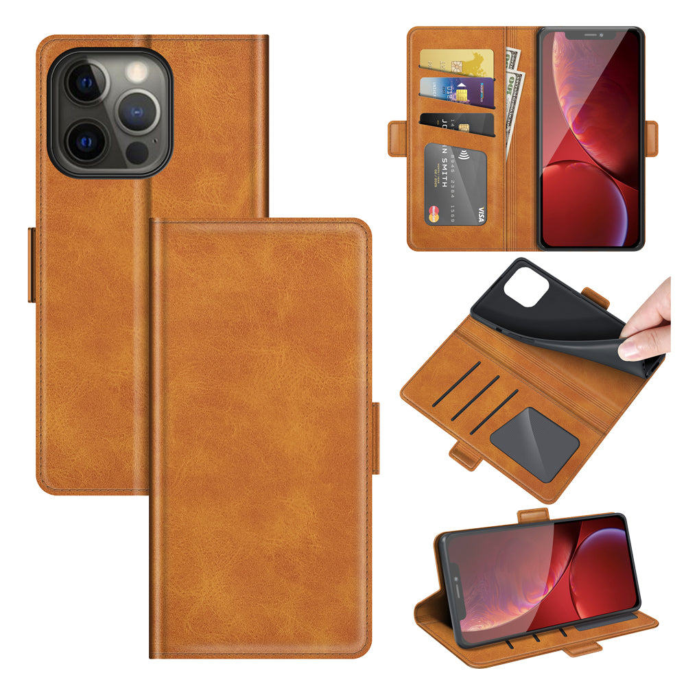 For iPhone 13 Pro 6.1-inch PU Leather Full Protection Wallet Cover Stand Case with Magnetic Double Clasp