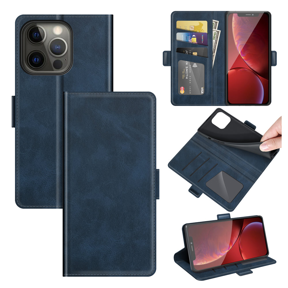 For iPhone 13 Pro 6.1-inch PU Leather Full Protection Wallet Cover Stand Case with Magnetic Double Clasp