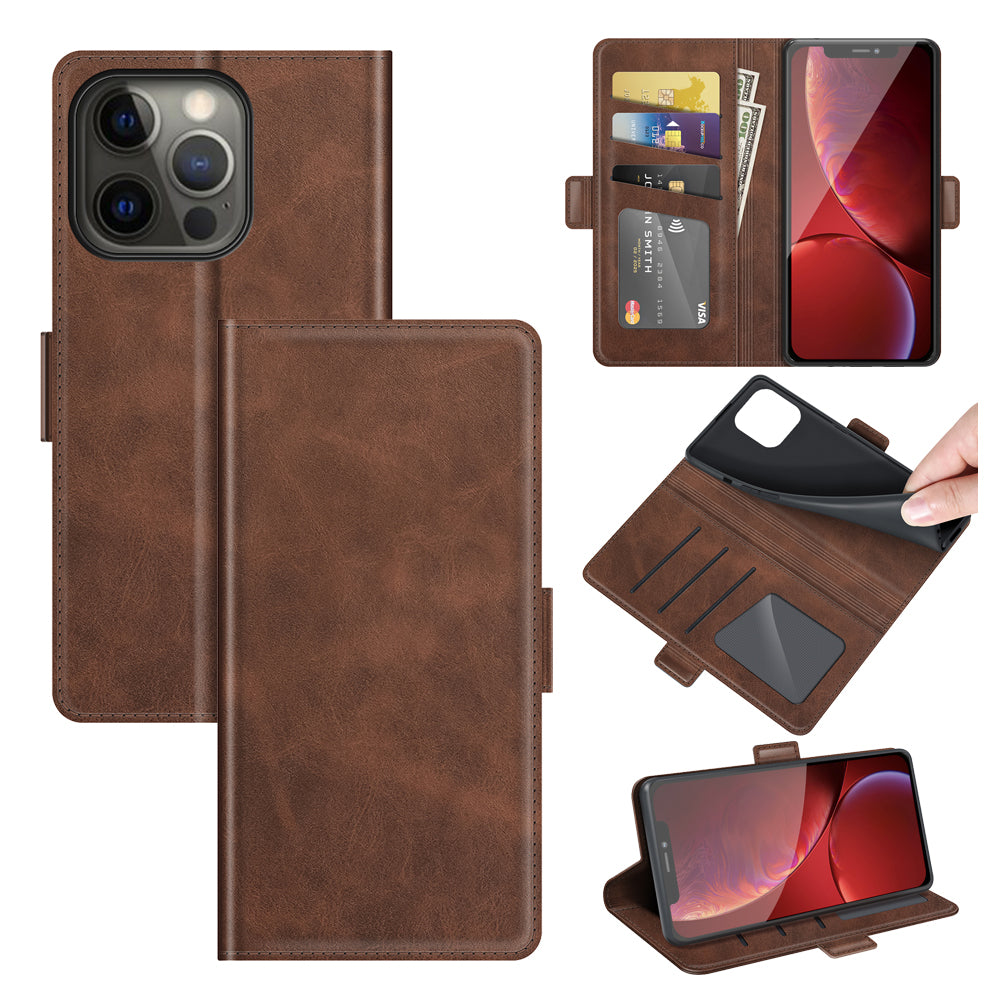 For iPhone 13 Pro 6.1-inch PU Leather Full Protection Wallet Cover Stand Case with Magnetic Double Clasp