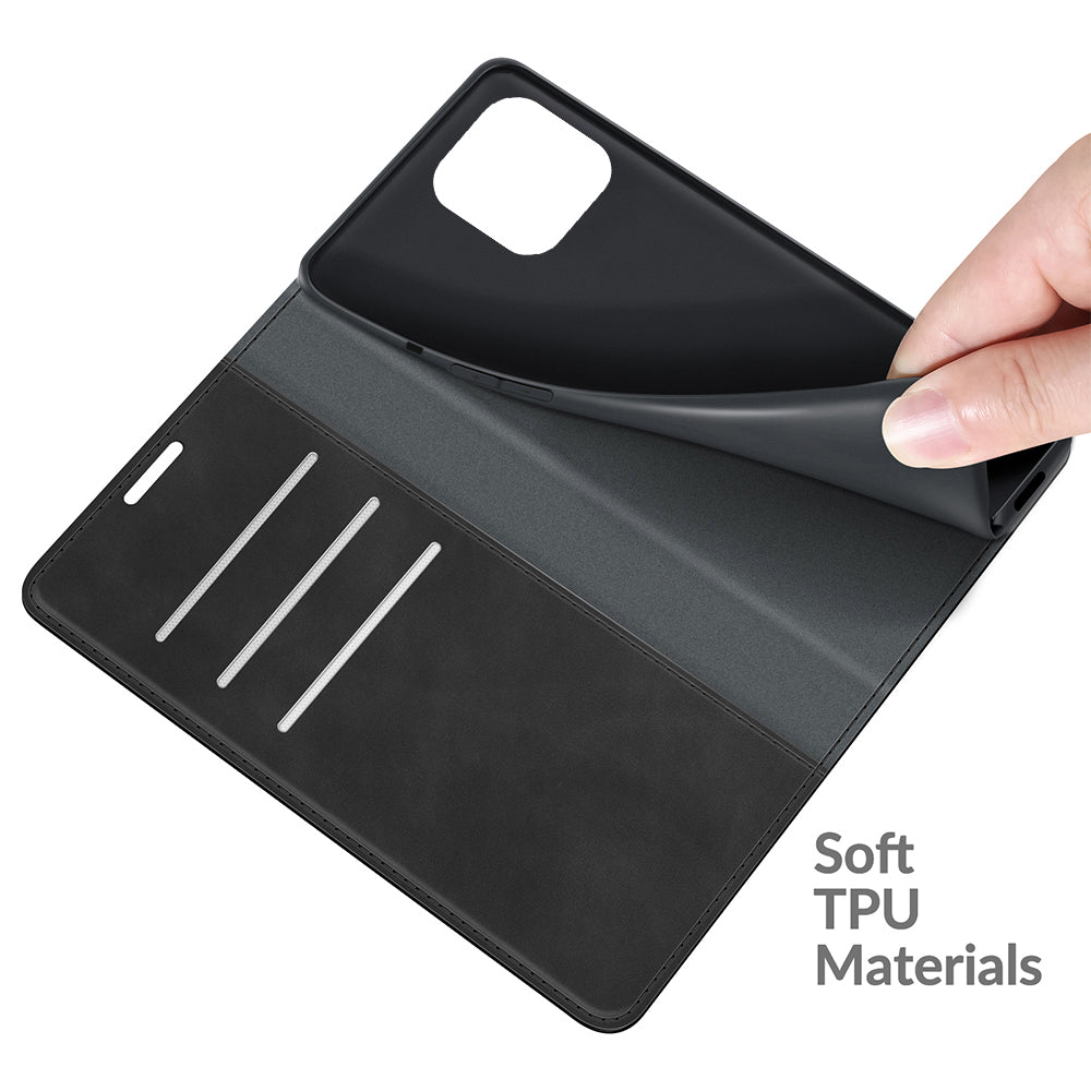 Wallet Design Skin-touch Feel Leather Cover Auto-absorbed Protective Case with Stand for iPhone 13 Pro 6.1 inch