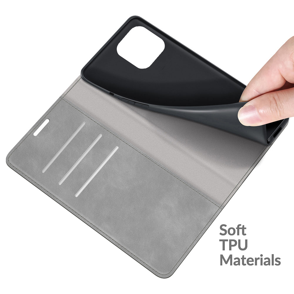 Wallet Design Skin-touch Feel Leather Cover Auto-absorbed Protective Case with Stand for iPhone 13 Pro 6.1 inch