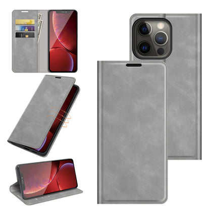 Wallet Design Skin-touch Feel Leather Cover Auto-absorbed Protective Case with Stand for iPhone 13 Pro 6.1 inch