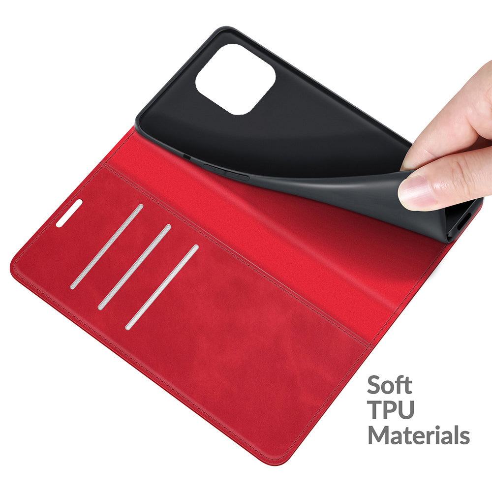 Wallet Design Skin-touch Feel Leather Cover Auto-absorbed Protective Case with Stand for iPhone 13 Pro 6.1 inch